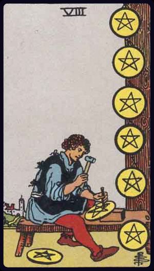 Tarotkarte Acht der Münzen