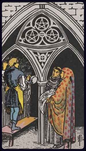 Tarotkarte Drei der Münzen
