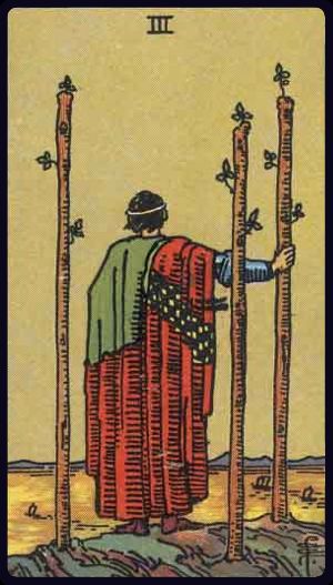 Tarotkarte Drei der Stäbe