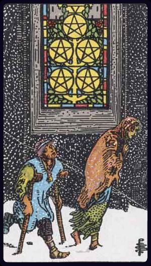 Tarotkarte Fünf der Münzen