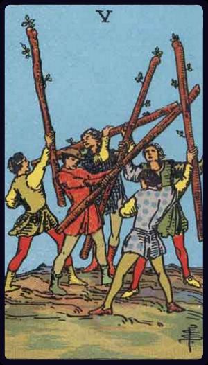 Tarotkarte Fünf der Stäbe