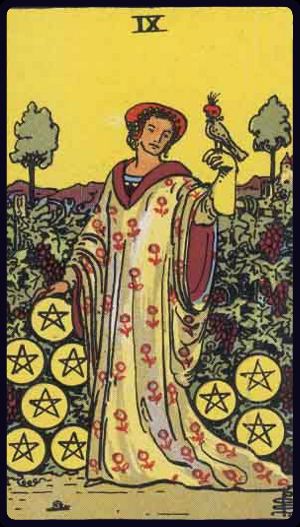 Tarotkarte Neun der Münzen