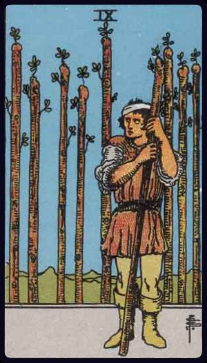 Tarotkarte Neun der Stäbe