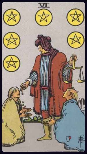 Tarotkarte Sechs der Münzen