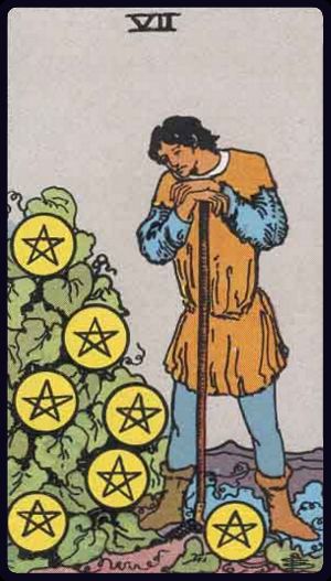 Tarotkarte Sieben der Münzen