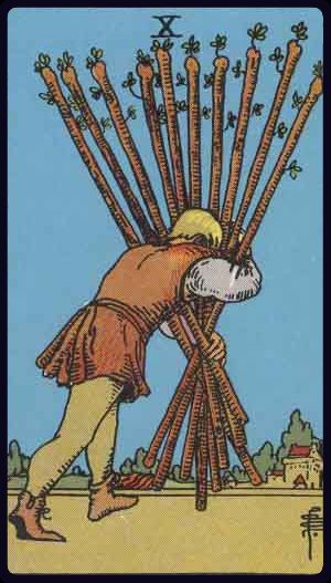 Tarotkarte Zehn der Stäbe